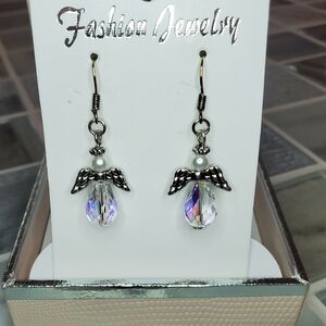 Crystal & Silver Angel Wing Earrings